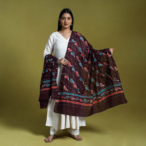  Brown Cotton Hand Batik Print Dupatta