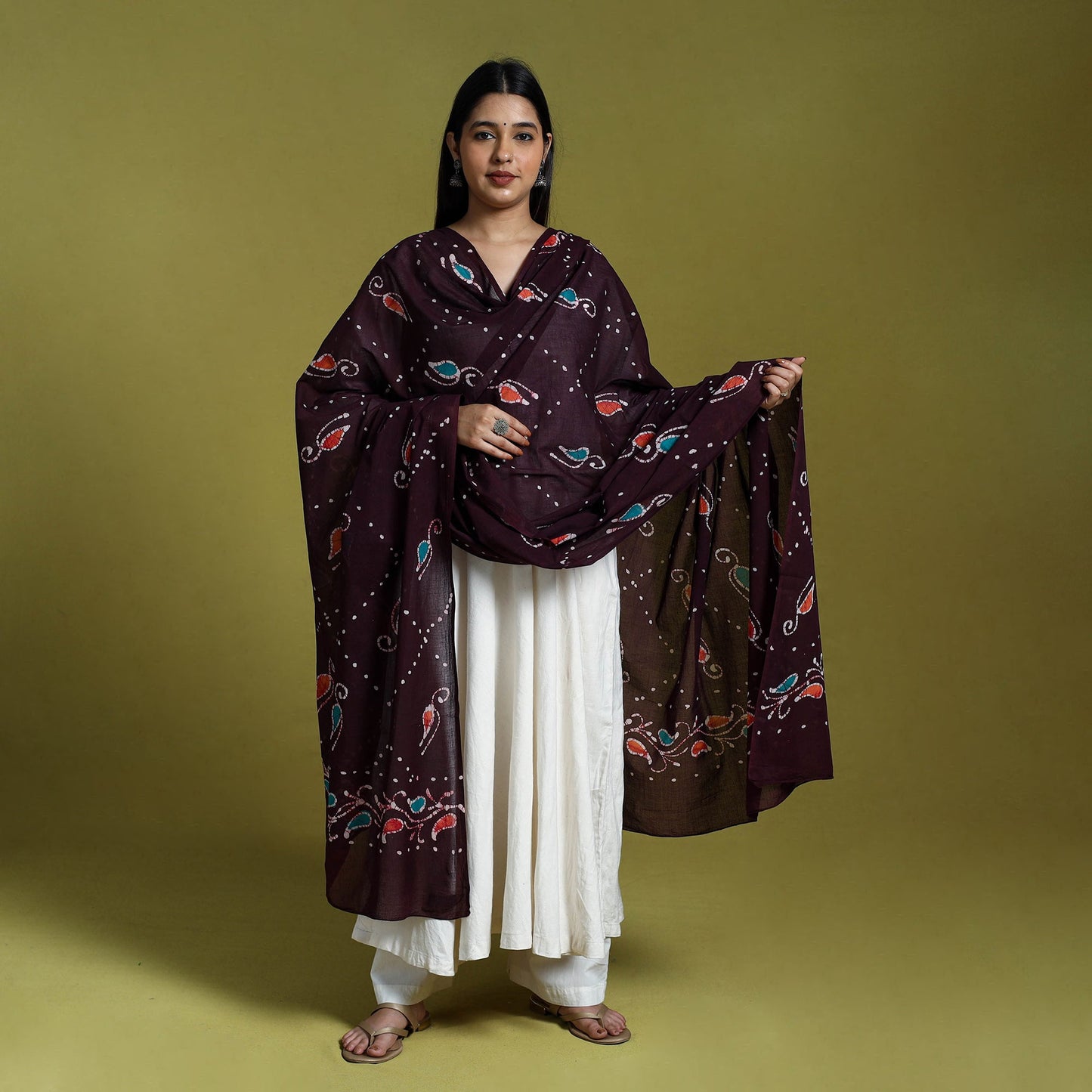  Brown Cotton Hand Batik Print Dupatta