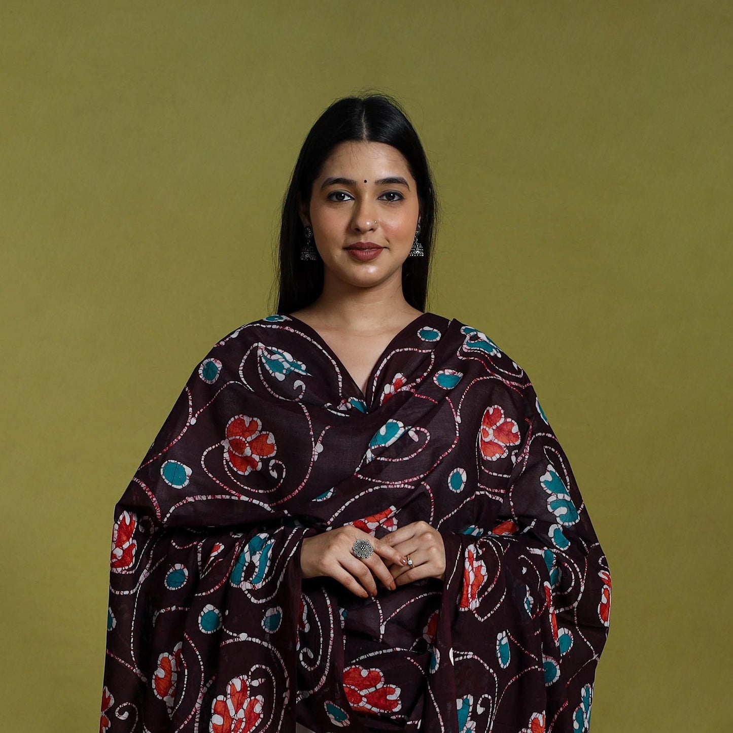  Brown Cotton Hand Batik Print Dupatta