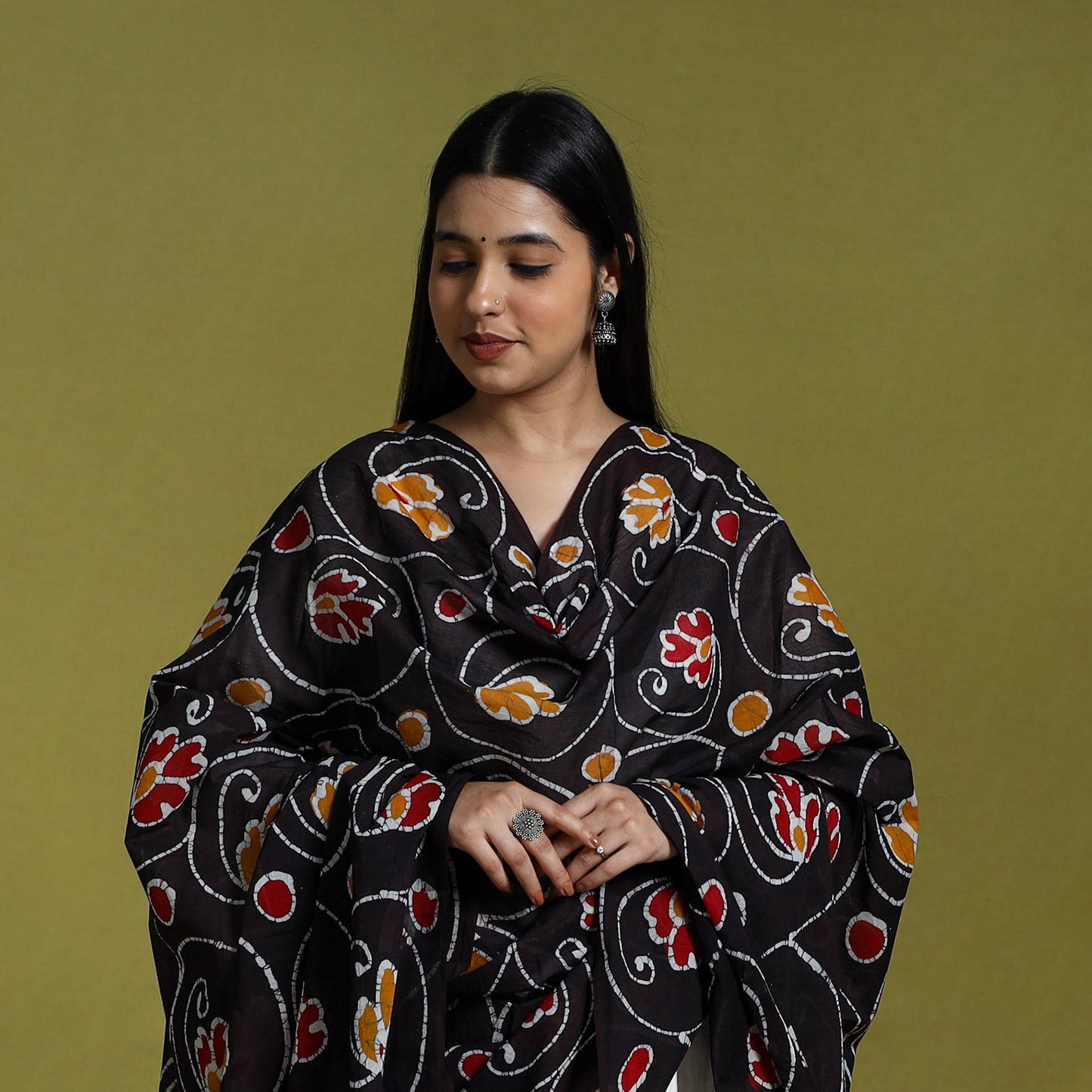 Brown - cotton hand batik dupatta 39 - handcrafted