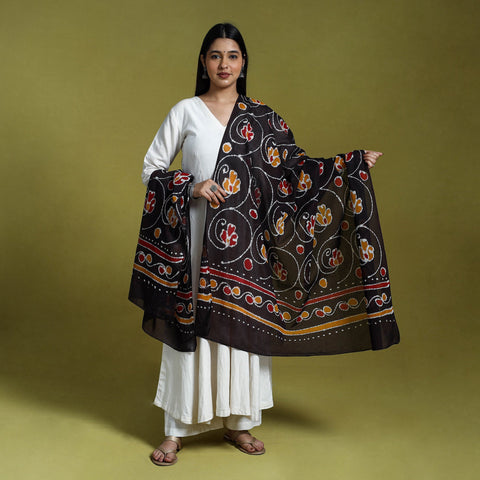 Brown - cotton hand batik dupatta 39 - handcrafted