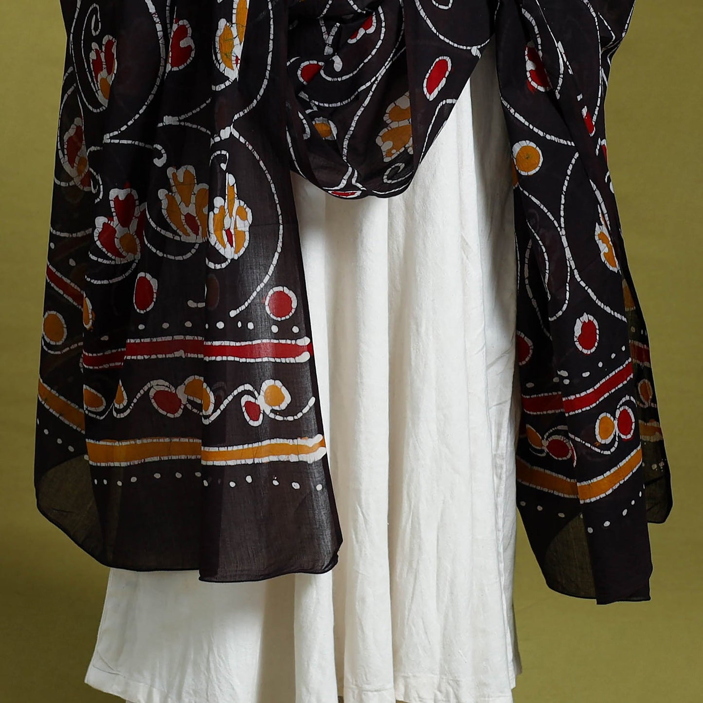 Brown - cotton hand batik dupatta 39 - handcrafted