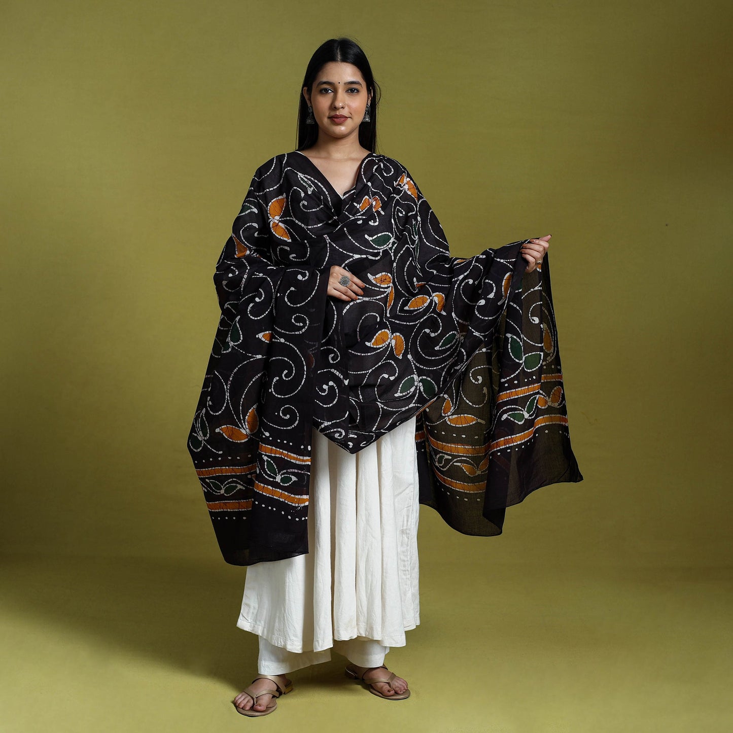 Brown - cotton hand batik dupatta 41 - handcrafted