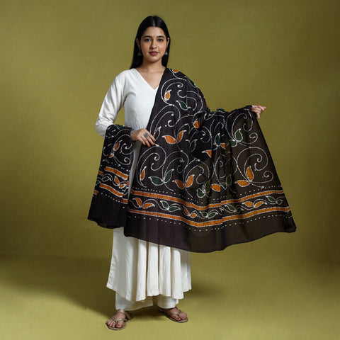 Brown - cotton hand batik dupatta 41 - handcrafted