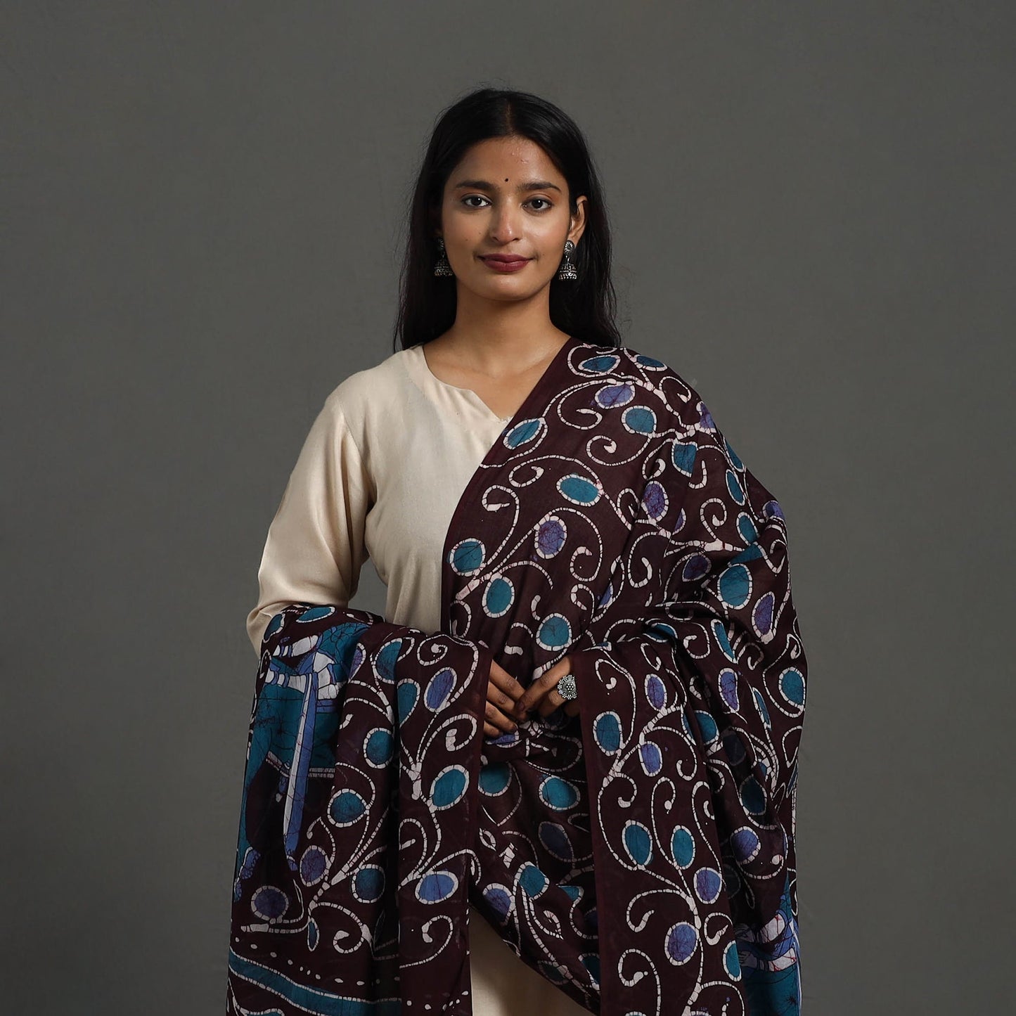  Brown Cotton Hand Batik Print Dupatta