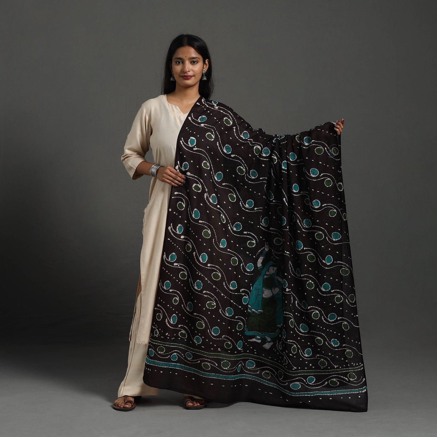  Brown Cotton Hand Batik Print Dupatta
