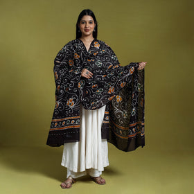 Brown - cotton hand batik dupatta 42 - handcrafted