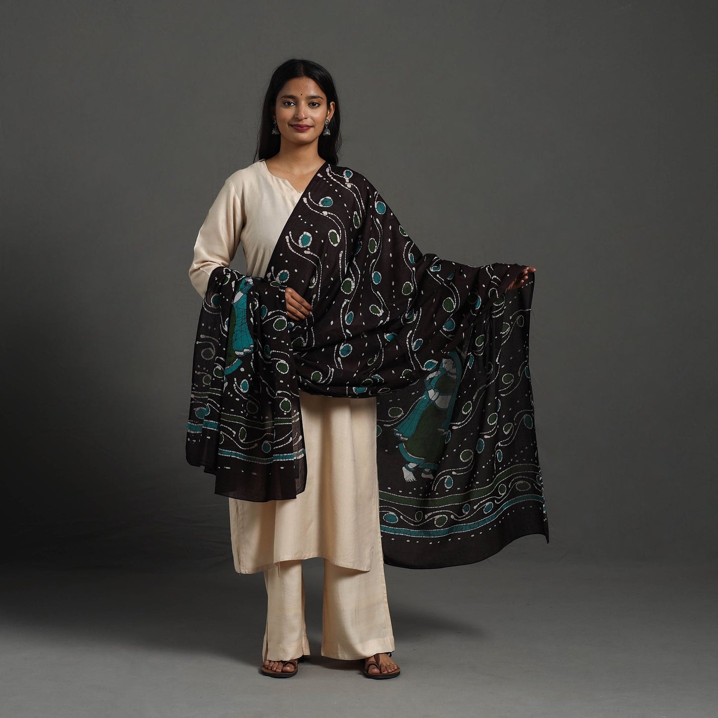  Brown Cotton Hand Batik Print Dupatta