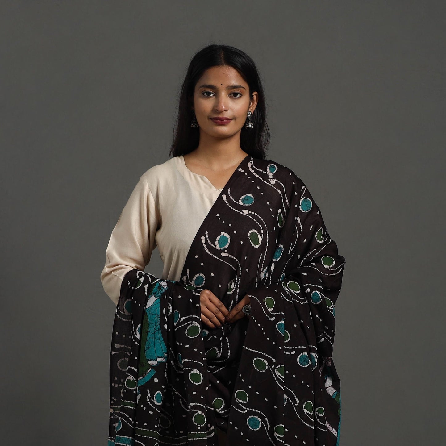  Brown Cotton Hand Batik Print Dupatta