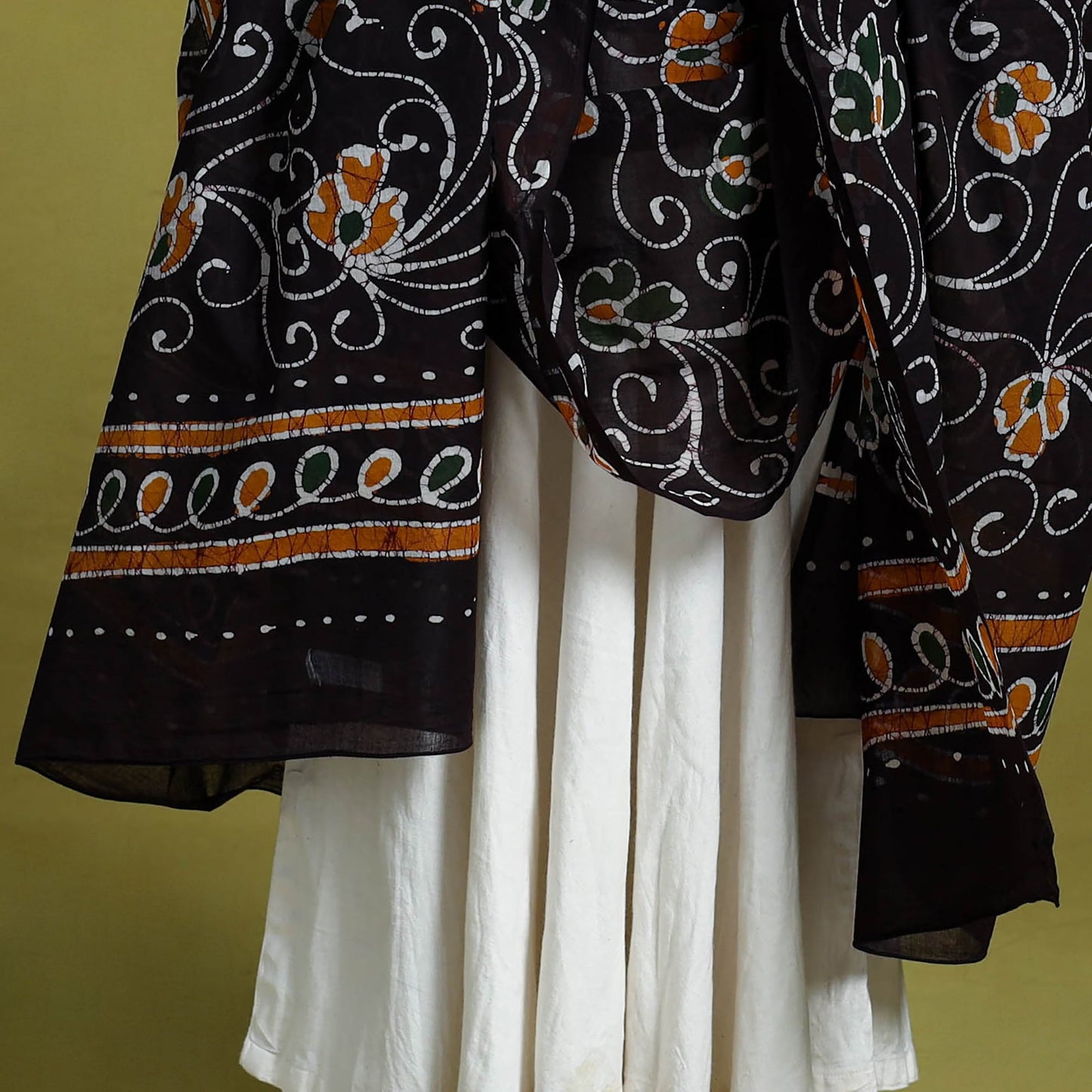 Brown - cotton hand batik dupatta 42 - handcrafted