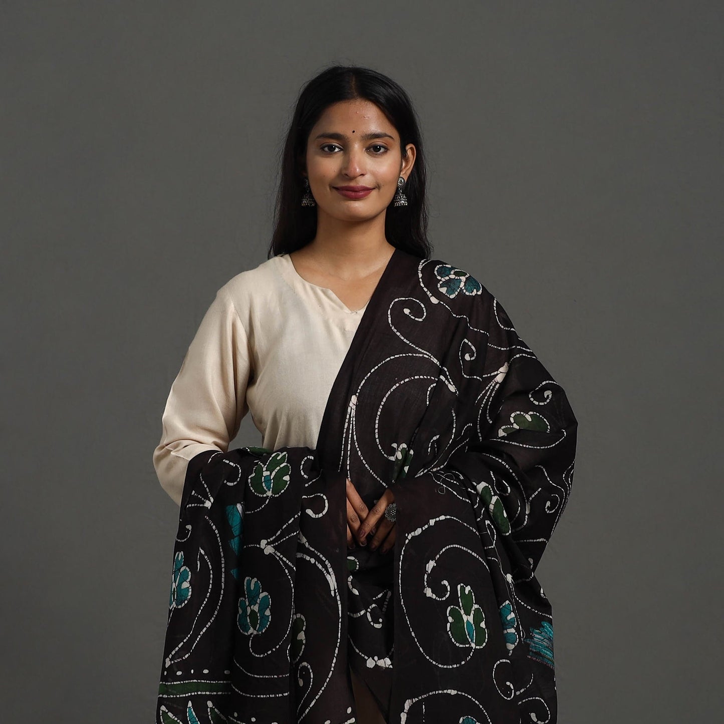 Buy Brown Hand Batik Printed Cotton Dupatta Online