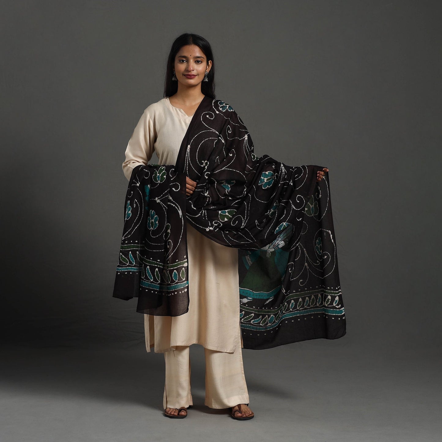 Buy Brown Hand Batik Printed Cotton Dupatta Online