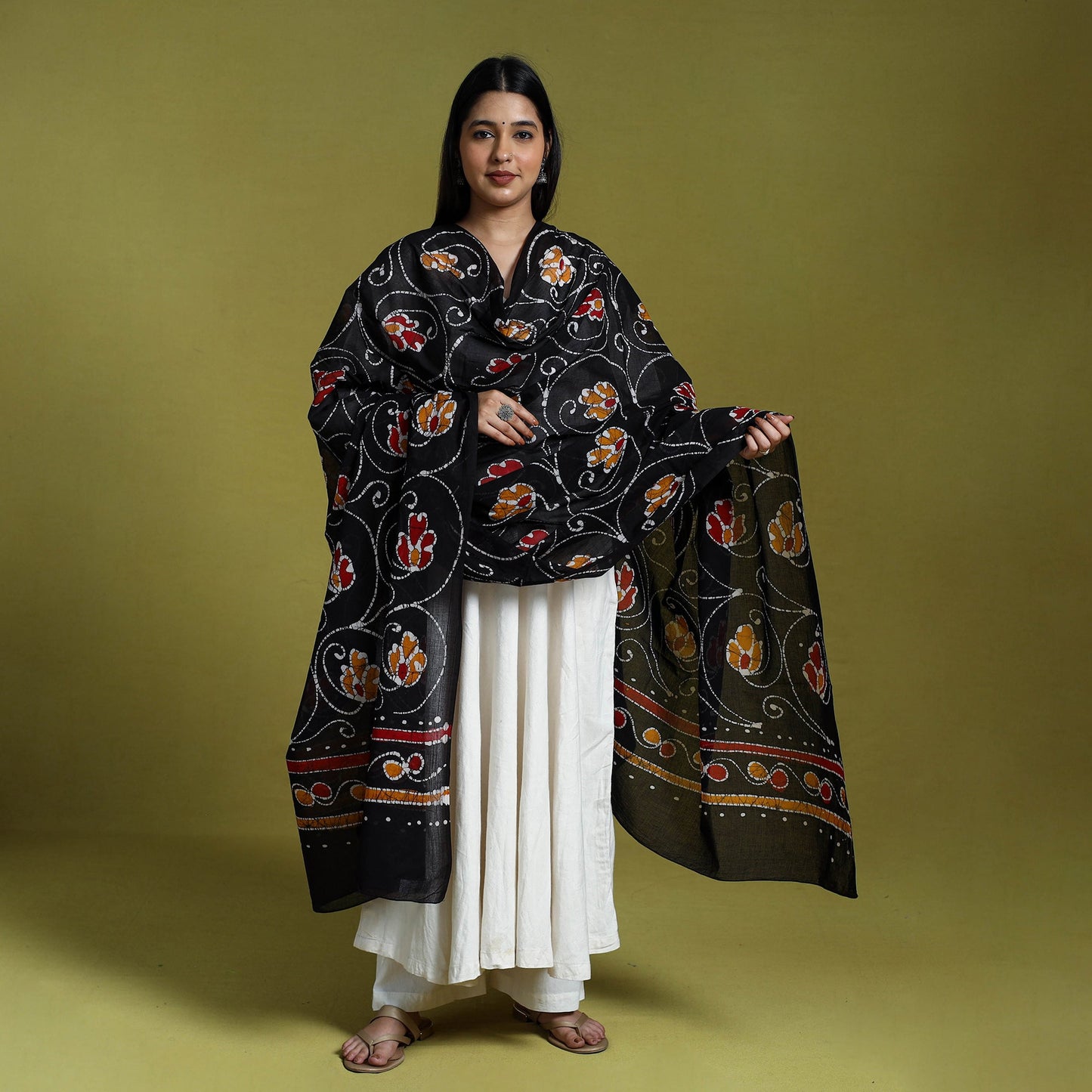  Brown Cotton Hand Batik Print Dupatta