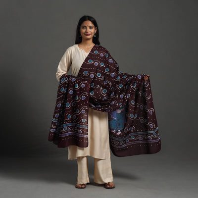  Cotton Brown Hand Batik Print Dupatta