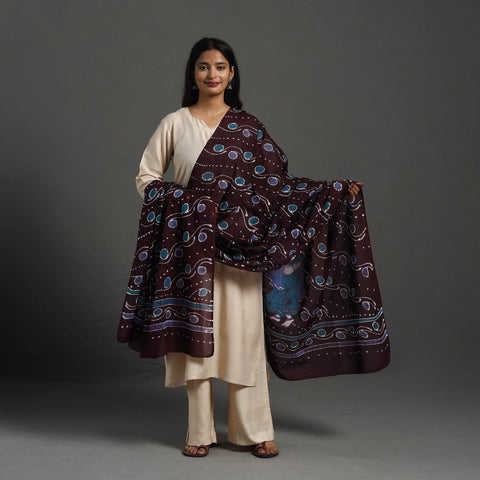  Cotton Brown Hand Batik Print Dupatta