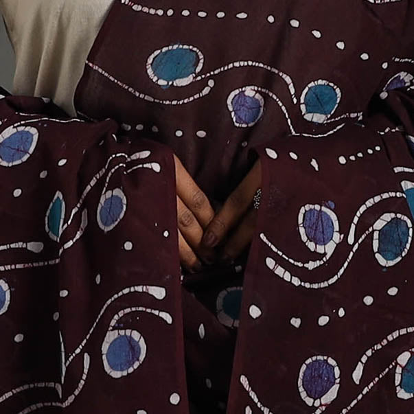  Cotton Brown Hand Batik Print Dupatta