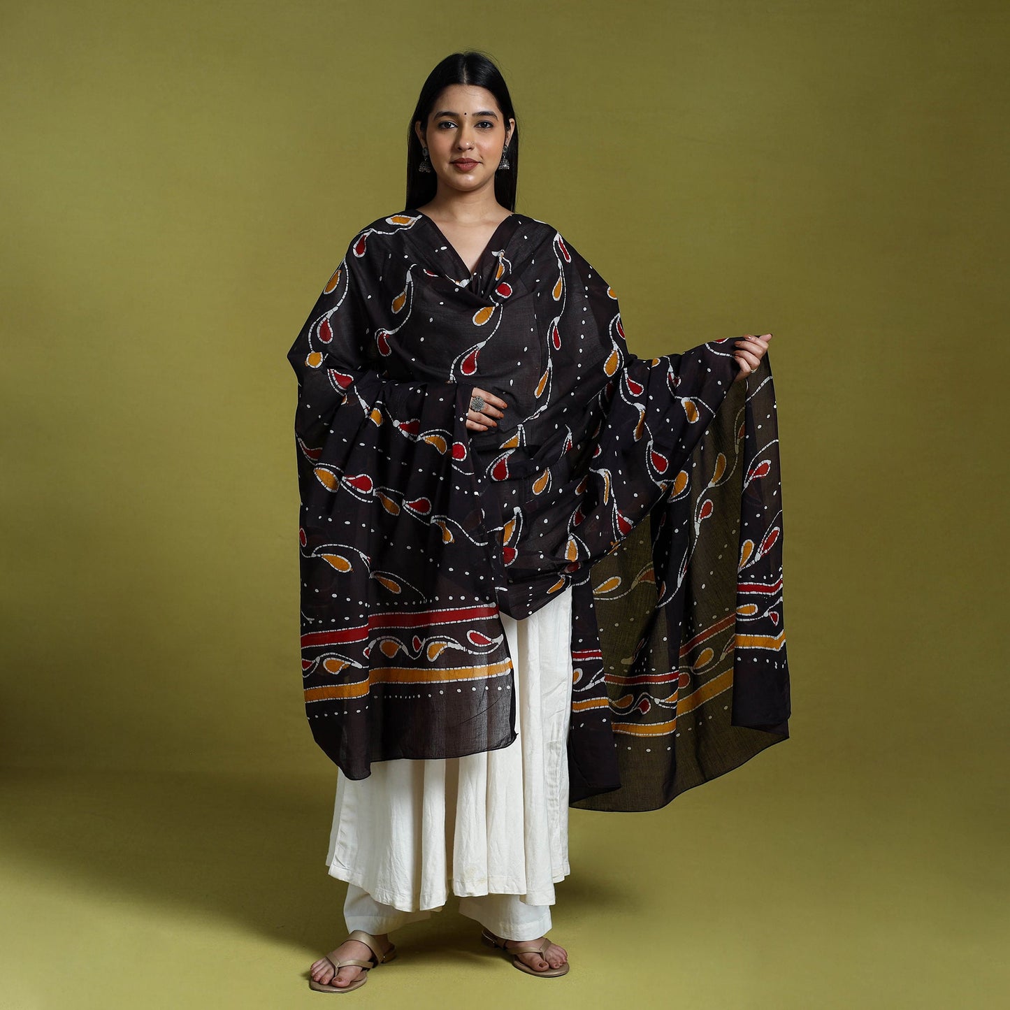  Brown Cotton Hand Batik Print Dupatta