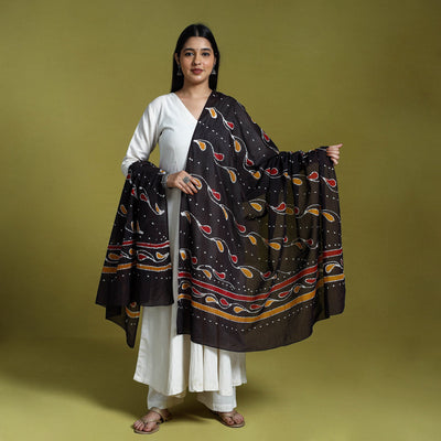  Brown Cotton Hand Batik Print Dupatta