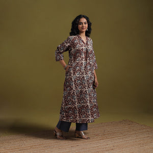 Cotton hand batik embroidered a-line kurta for women 10