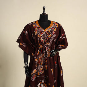 Brown - cotton hand batik kaftan with tie-up waist (long)