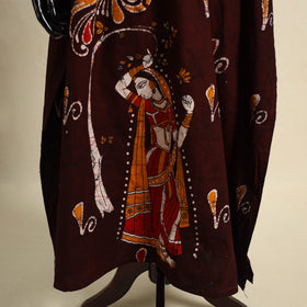 Brown - cotton hand batik kaftan with tie-up waist (long)