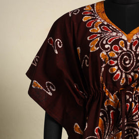 Brown - cotton hand batik kaftan with tie-up waist (long)
