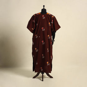 Brown - cotton hand batik kaftan with tie-up waist (long)