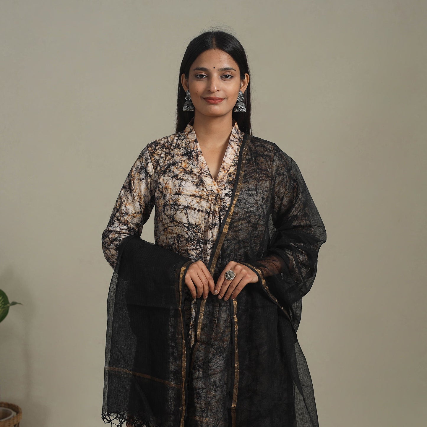 Brown Cotton Hand Batik Print Kurta Set (Set of 3)