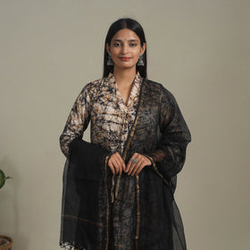 Brown Cotton Hand Batik Print Kurta Set (Set of 3)