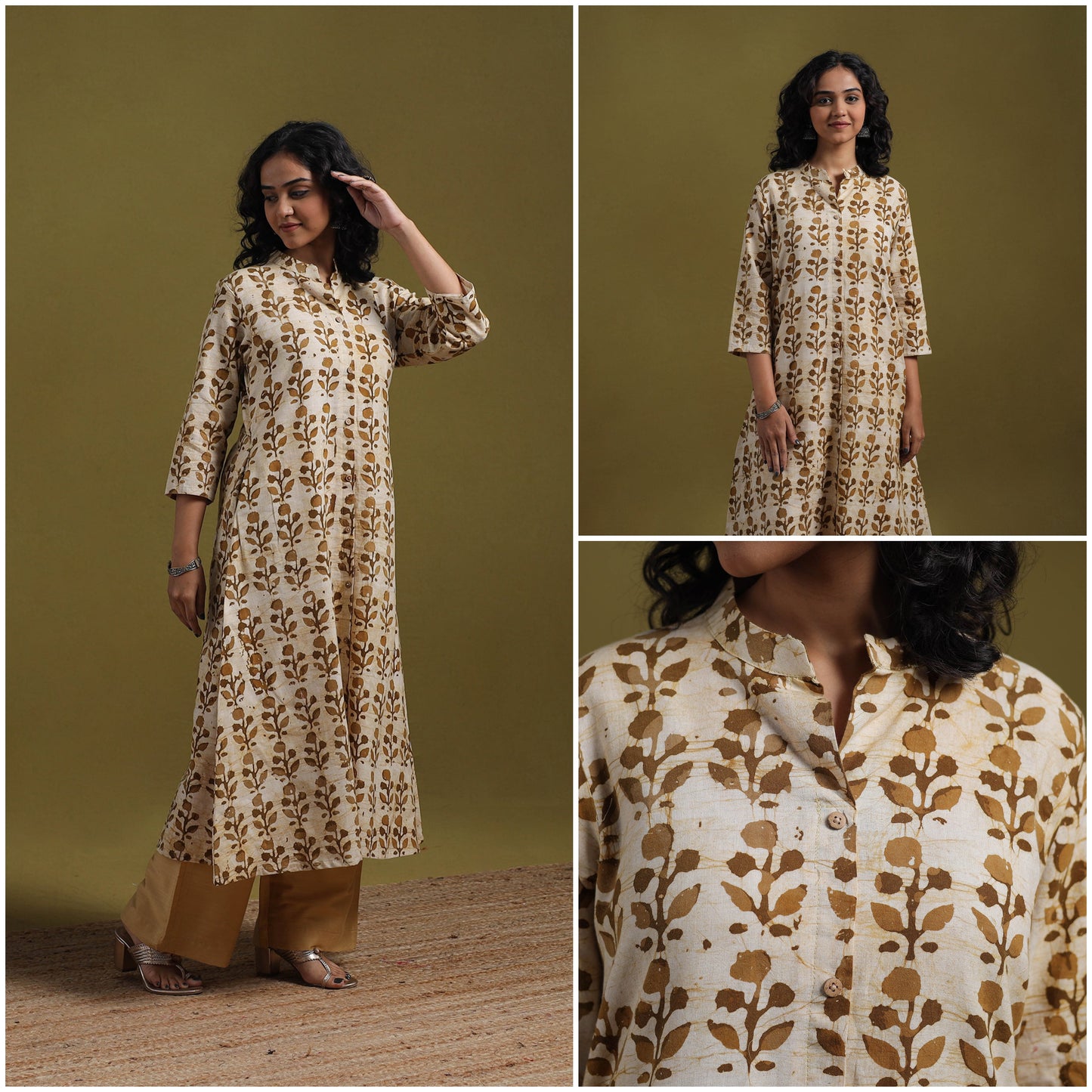 Cotton hand batik a-line kurta for women 15 - handcrafted