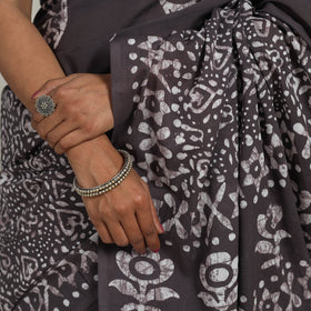  Cotton Brown Hand Batik Print Saree 