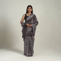  Cotton Brown Hand Batik Print Saree 