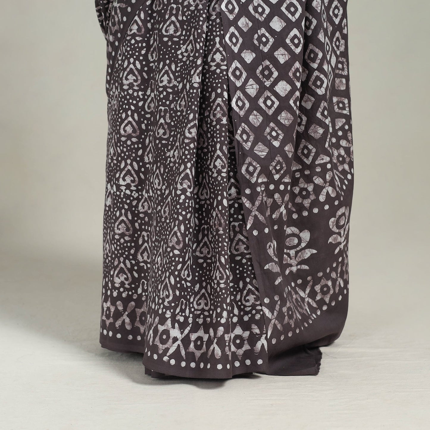  Cotton Brown Hand Batik Print Saree 