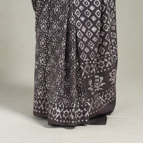  Cotton Brown Hand Batik Print Saree 