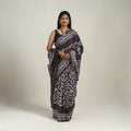  Cotton Brown Hand Batik Print Saree 