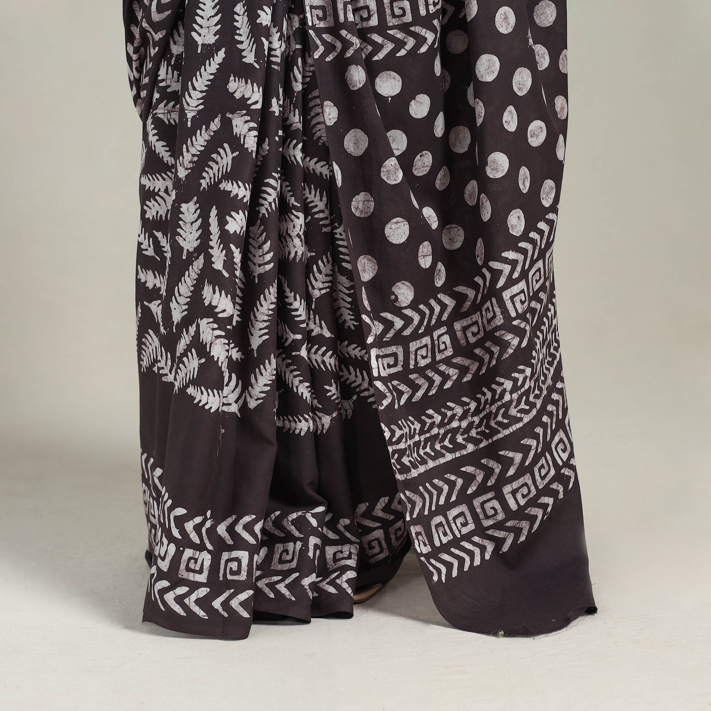  Cotton Brown Hand Batik Print Saree 