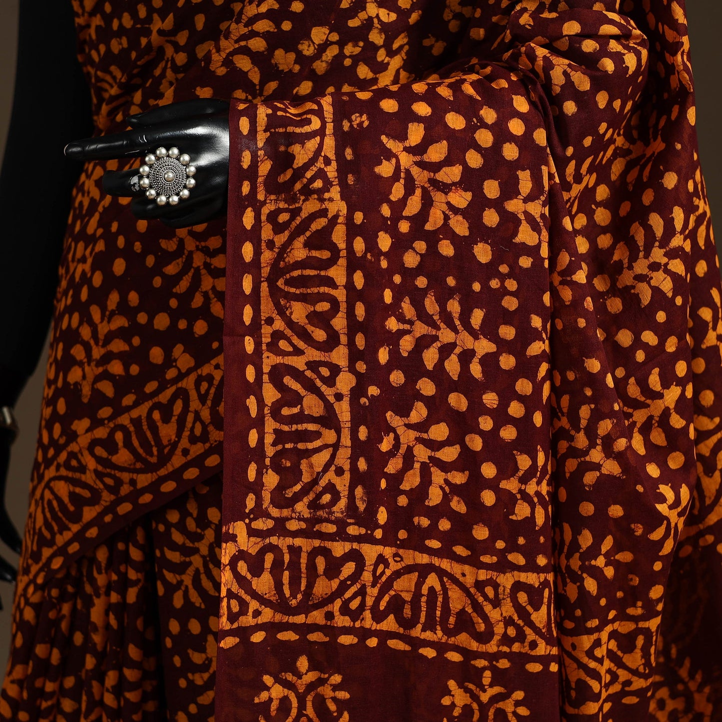 Brown - cotton hand batik saree 22 - handcrafted