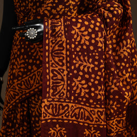 Brown - cotton hand batik saree 22 - handcrafted