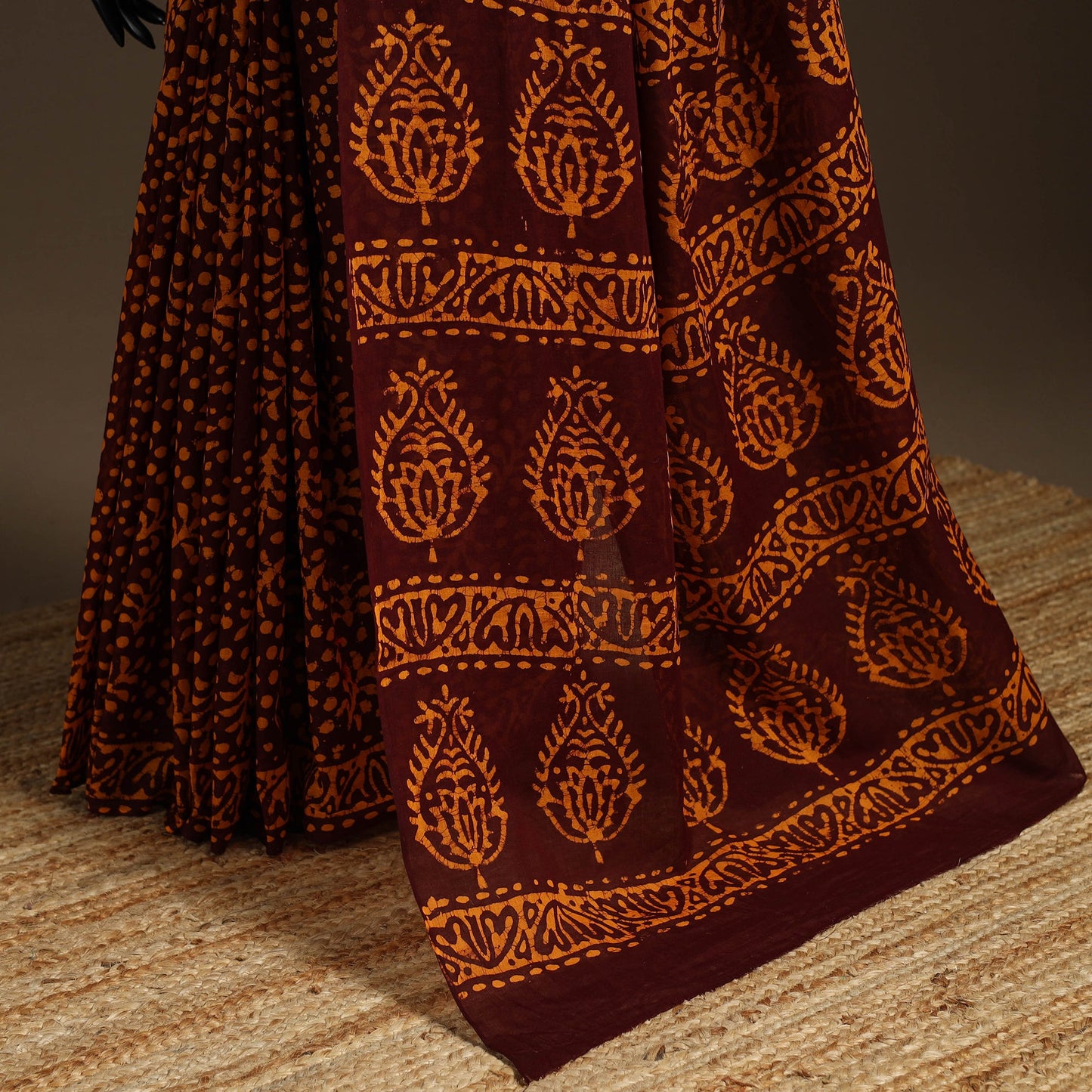 Brown - cotton hand batik saree 22 - handcrafted