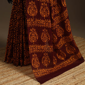 Brown - cotton hand batik saree 22 - handcrafted