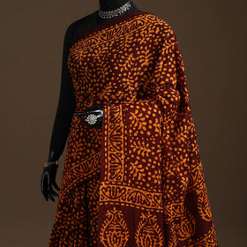 Brown - cotton hand batik saree 22 - handcrafted