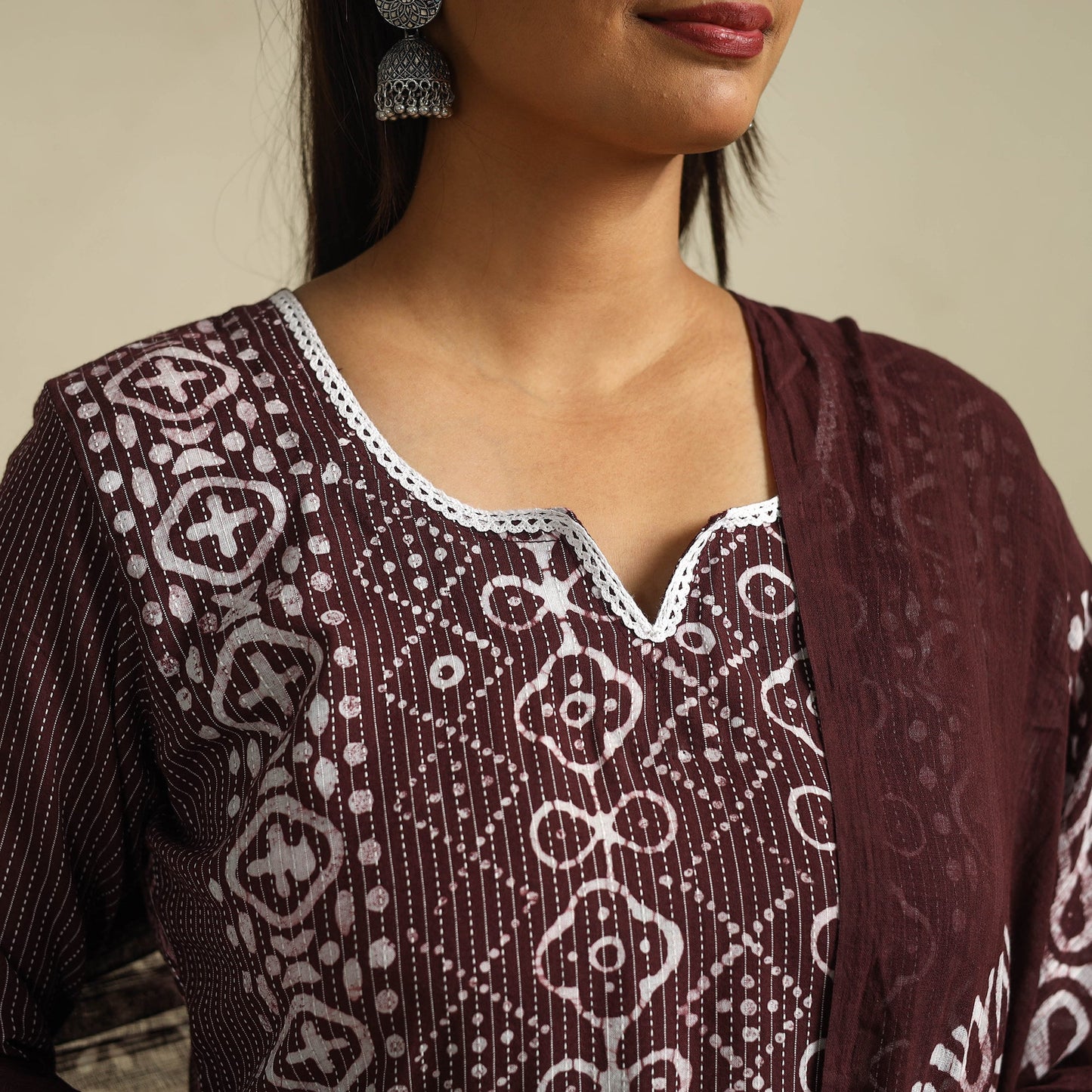  Brown Cotton Hand Batik Print Suit Set