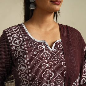  Brown Cotton Hand Batik Print Suit Set