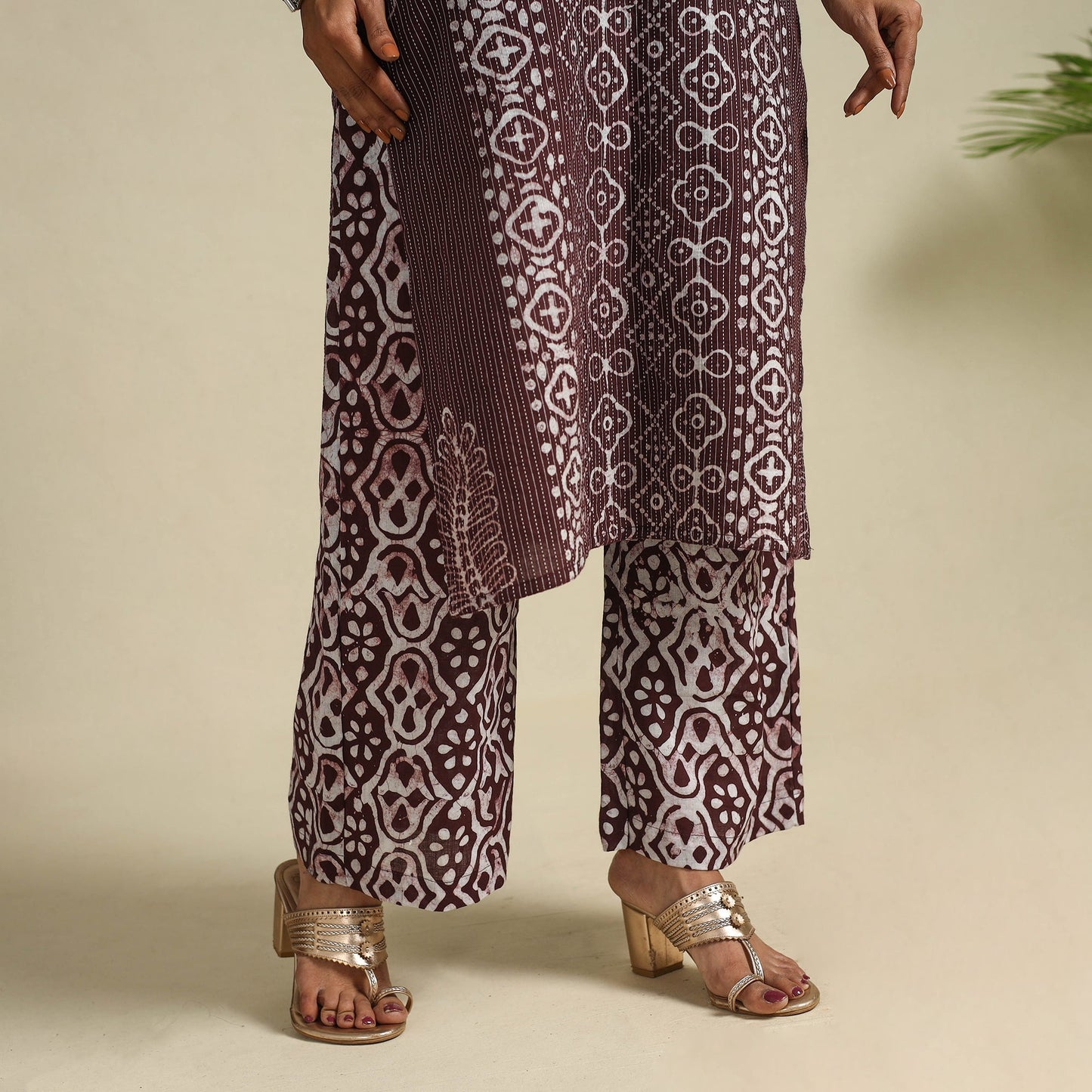  Brown Cotton Hand Batik Print Suit Set