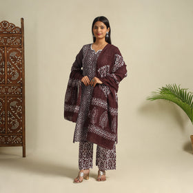  Brown Cotton Hand Batik Print Suit Set