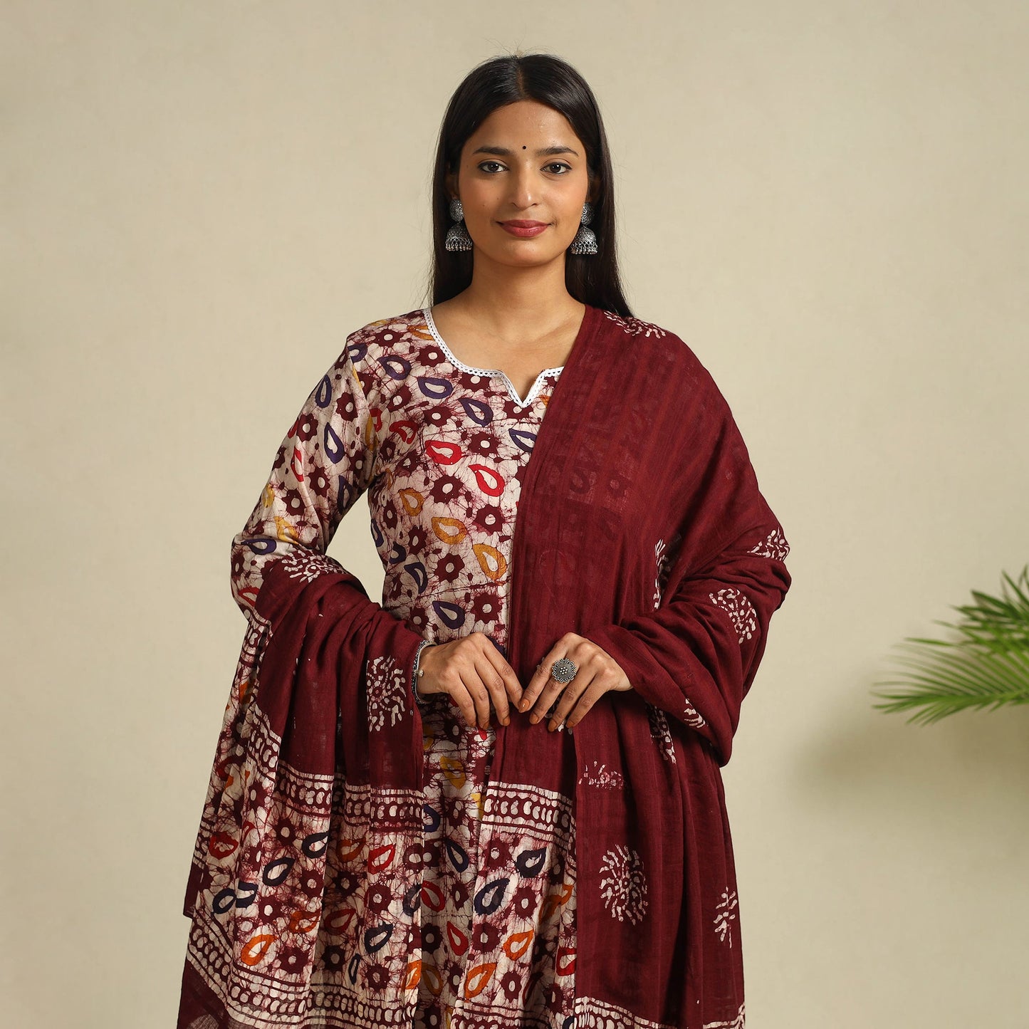  Brown Cotton Hand Batik Print Suit Set