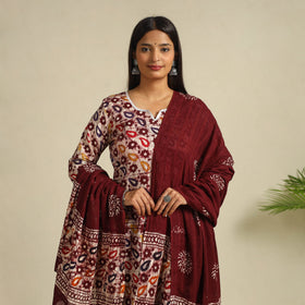  Brown Cotton Hand Batik Print Suit Set
