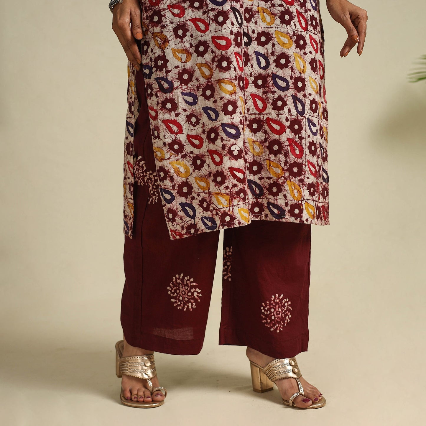  Brown Cotton Hand Batik Print Suit Set