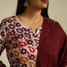  Brown Cotton Hand Batik Print Suit Set