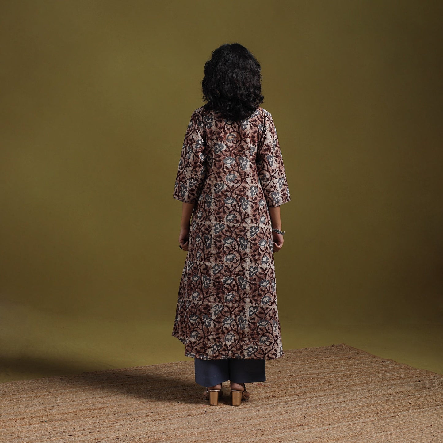 Cotton hand batik embroidered a-line kurta for women 10